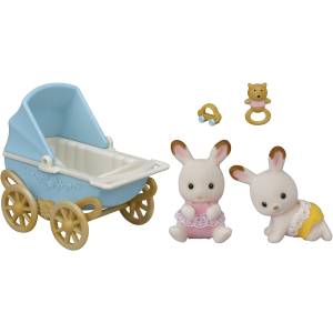 Sylvanian Families: Chocolate Rabbit Twins & Baby Carriage Set [Epoch]