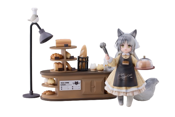 Original Character: Tea Time Cats Scene - Nyancho Bakery - Clerk & Customer Set (With Bonu...