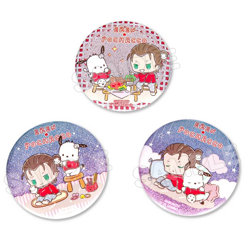 Attack on Titan x Sanrio Characters Vol.4: Badge Collection  Eren Yeager x Pochacco (Set of 3) [TBS Glowdia]