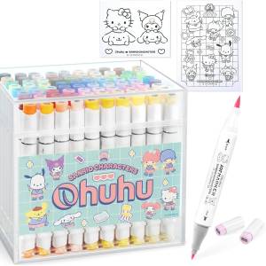 Sanrio Characters: Brush/Fine Point Illustration Markers - 80 Pastel Colors (With Bonus) [Ohuhu]
