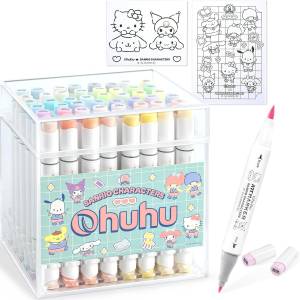 Sanrio Characters: Brush/Fine Point Illustration Markers - 48 Pastel Colors (With Bonus) [Ohuhu]