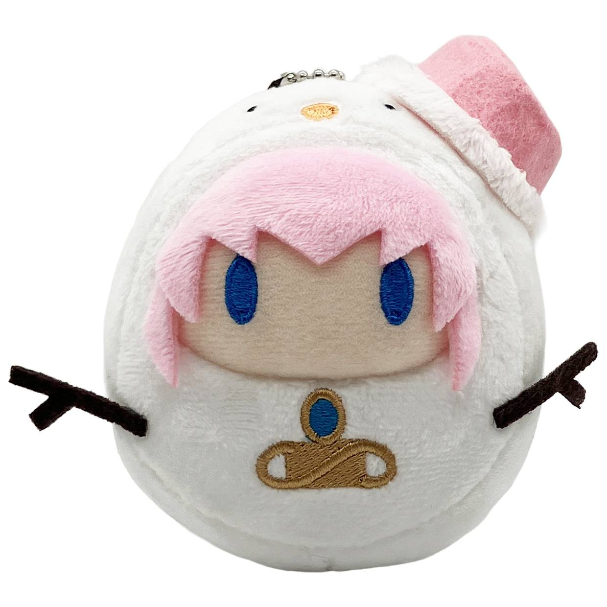 Megurine Luka Snow Miku 2026 Ver. Snowman Plush Mascot - boneka salju Luka dengan pita merah muda di kepala